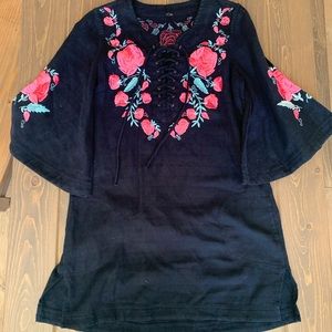 Free People Black Floral Embroidered a tunic / dress